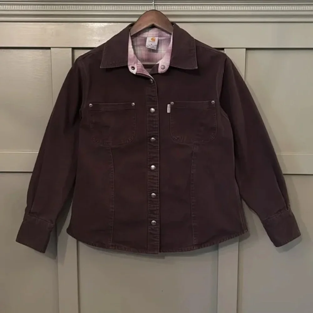 Carhartt Flannel Lined Cotton Canvas Shirt Jacket Shacket Brown Size Medium
